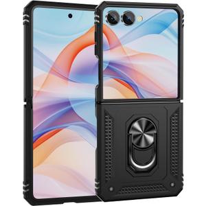 ONOLA Compatible with Samsung Galaxy Z Flip 7 Case with Hinge Protection and 360Rotate Ring Magnetic Kickstand. [Military-Grade] Phone Case for Galaxy Z Flip 7, Black