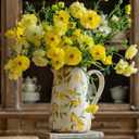 Vintage Lemon Ceramic Vase with Handle, Retro Ice Glazed Crack Farmhouse Pitcher Vase for Home Decor, Living Room, Shelf, Office, Rustic Table Centerpiece 9 Inch