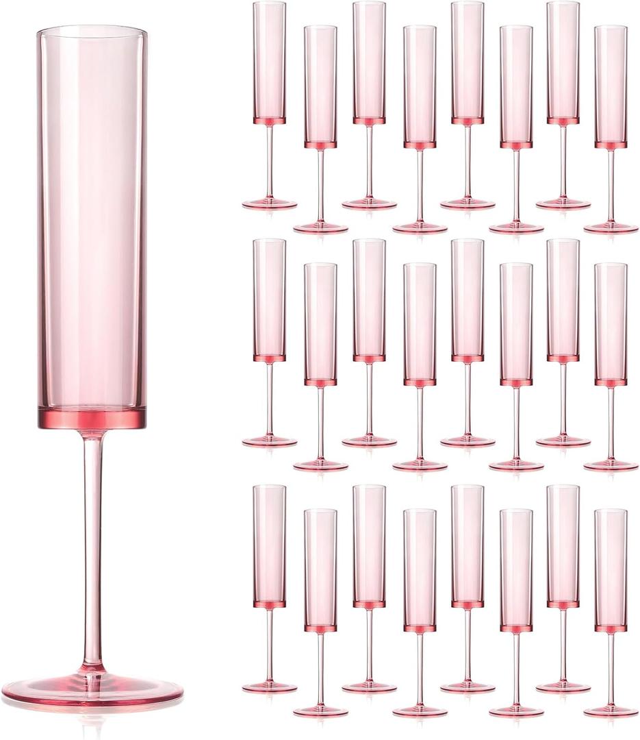 24 Pieces Acrylic Pink Champagne Flutes 5.4 OZ Square Champagne Glasses Stemmed Coupes Reusable Wedding Toasting Glasses Rose Bride Wine Glasses For Birthday Party Wedding Anniversary Christmas