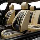 ASLONG 5PCS H7 Front and Back Car Seat Covers Auto Interior Accessories with Water Proof Nappa Leather for Cars SUV Pick-up Truck Universal Comfortable and Breathable (Full Set, Black&Beige)