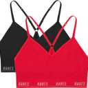 Hanes Women's Moves Seamless Triangle Wireless, 360 Flex Light Support Pullover Bra, Odor Control, 2-Pack (Medium, Black/Glimmer Red)