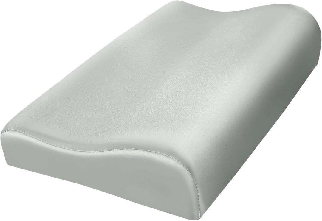 HOMBYS Satin Pillow Case for Contoured Support - Zippered Pillow Cover for Neck - Silky, Smooth and Breathable, 24"x14"x5", Silver Grey