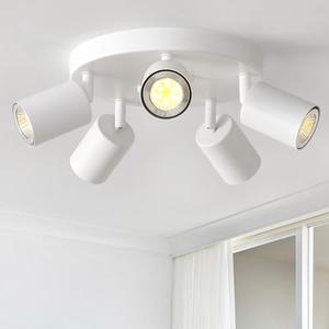 EGM Adjustable 5-Light Kitchen Spot Light Fixture, White Round Track Lighting Fixtures, GU10 Flush Mount Directional Ceiling Light for Bedroom