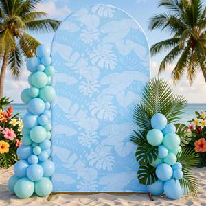 SmoothNovelty 7.2ft Wedding Arch Backdrop Cover Tropical Palm Leaves Double Sided Spandex Arch Cover Birthday Party Ceremony Banquet Decoration, Reusable for Balloon Arches
