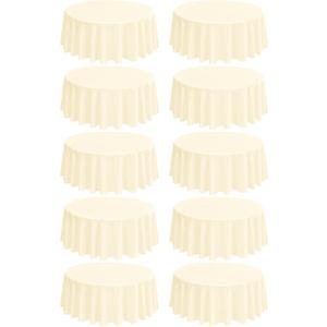 10 Pack Round Tablecloths - 120 Inch Beige Polyester Cover, Stain and Wrinkle Resistant Washable Fabric Cloth for Wedding Banquet Parties
