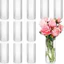 12 Pcs Glass Cylinder Vases for Centerpieces 8 Inch Clear Ribbed Tall Bud Vase for Centerpieces for Flower Wedding Decoration Floating Candle and Indoor Home Decor, Housewarming Gift