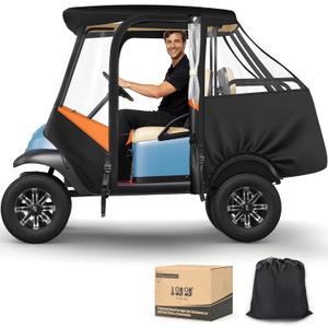 10L0L Golf Cart 4 Passenger Enclosure for Club Car Precedent Short Roof 57.5" Deluxe 600D Golf Cart Heavy Duty Rain Cover with 4 Zipped Doors Clear PVC Windows (Latest Improved Version) (Black/Orange)