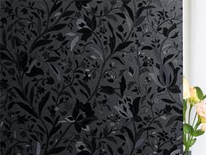 Decorative Window Film,Black Flower Static Cling Privacy Door Film, Non Adhesive Heat Control Anti UV Window Cling for Office and Home