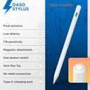 OASO Stylus Pen, Tilt Drawing Palm Rejection Stylus Pencil for Apple iPad 6/7/8/9/10, Mini 5/6, Air 3/4/5, Pro 11''/12.9'', M2/M3/M4/M5, Include Pencil Grip & Extra Tips & Universal Stylus (White)