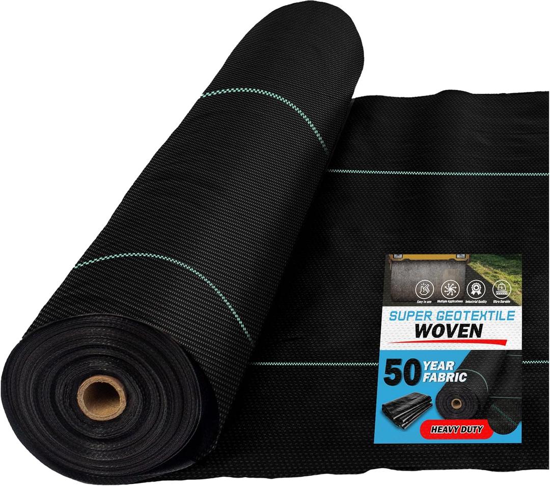 Super Geotextile Woven Geotextile Fabric for Driveway and Road Stabilization, Construction Underlayment, Erosion Control, Commercial Grade 50 Year for Gravel Roads and Pavers (12.5x100) Ships Folded
