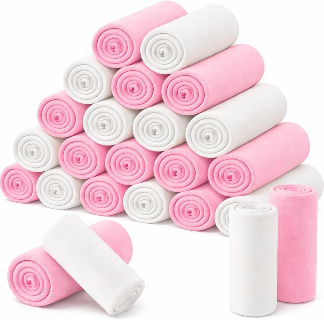 Newwiee 24 Pcs Fleece Throw Blankets Bulk 50'' x 60'' Oeko-tex Standard 100 Certified Spring Outdoor Wedding Guest Blankets Lightweight for Sleepover Donation Lap Pet Sofa Home (Light Pink/White)