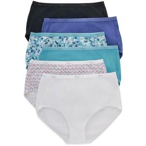 Hanes Women's High-Waisted Brief Panties, 6-Pack, Moisture-Wicking Cotton Brief Underwear 2XL, Solid Print Mix 