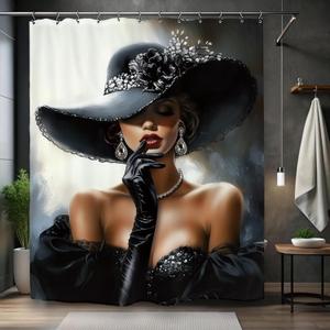 African American Shower Curtain 60Wx72L Inch Black Girl Woman Lady Elegant Sexy Bathroom Set Accessories Decor with 12 Pack Hooks