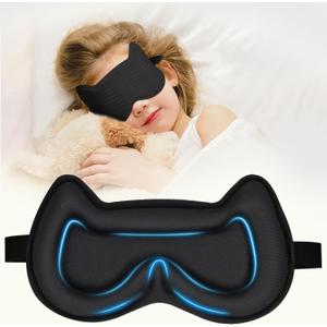 Kids Sleep Mask Eye Mask: 3D Contoured Cup Sleeping Masks, Blindfold with Adjustable Strap, Kids Eye Cover for Boys, Girls, Teens, Pressure-Free with Memory Foam Face Mask for Sleeping (Black)