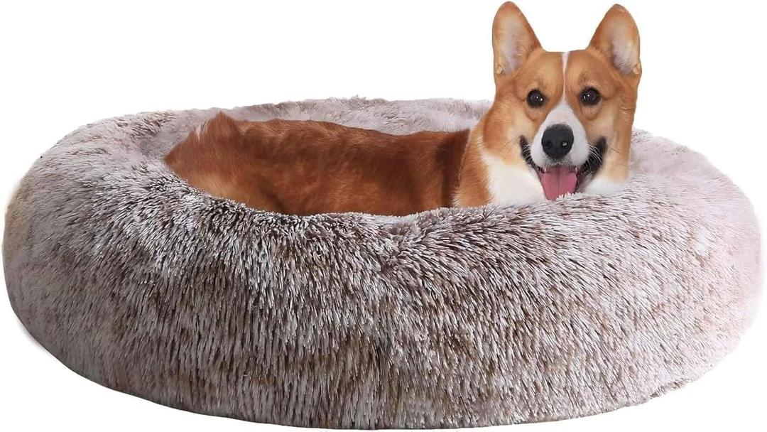 JOLLYVOGUE Dog Bed, Calming Anti-Anxiety Large Dog Bed, Fluffy Donut Cushion for Medium and Large Pets (27")