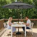 Tobeos 10 FT Outdoor Patio Umbrella, 2 Tiers Market Table Umbrella with 8 Sturdy Ribs, Push Button Tilt and Crank, UPF50+ UV Protection for Deck, Pool, Garden and Backyard, Gray