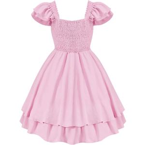 EXARUS Girls Dresses Teen Halter/Puff Sleeve/Spaghetti Strap Smocked Floral Summer Casual Dress 10Y