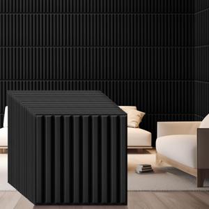 Nuanchu 90 Pcs 3D Slat Wall Panels, 12"x12" PVC Fluted Wall Paneling for Interior Decor, Paintable Waterproof Textured Tiles for Living Room TV Background Gaming Room, 32 Sq. ft Coverage (Black)