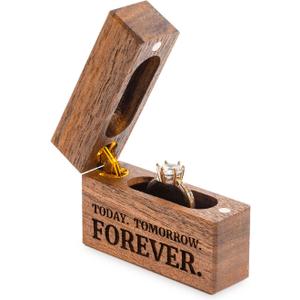 Wooden Engagement Ring Box Small Slim Flat Ring Case for Proposal,Wedding (Today Tomorrow Forever)