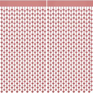 2 x 2 Pack 3.2ft x 6.6ft Valentine's Day Metallic Foil Fringe Curtain, Rose Gold Heart Shape Tinsel Curtains Streamers Photo Props Backdrop for Valentine's Day Engagement Wedding Party Decorations