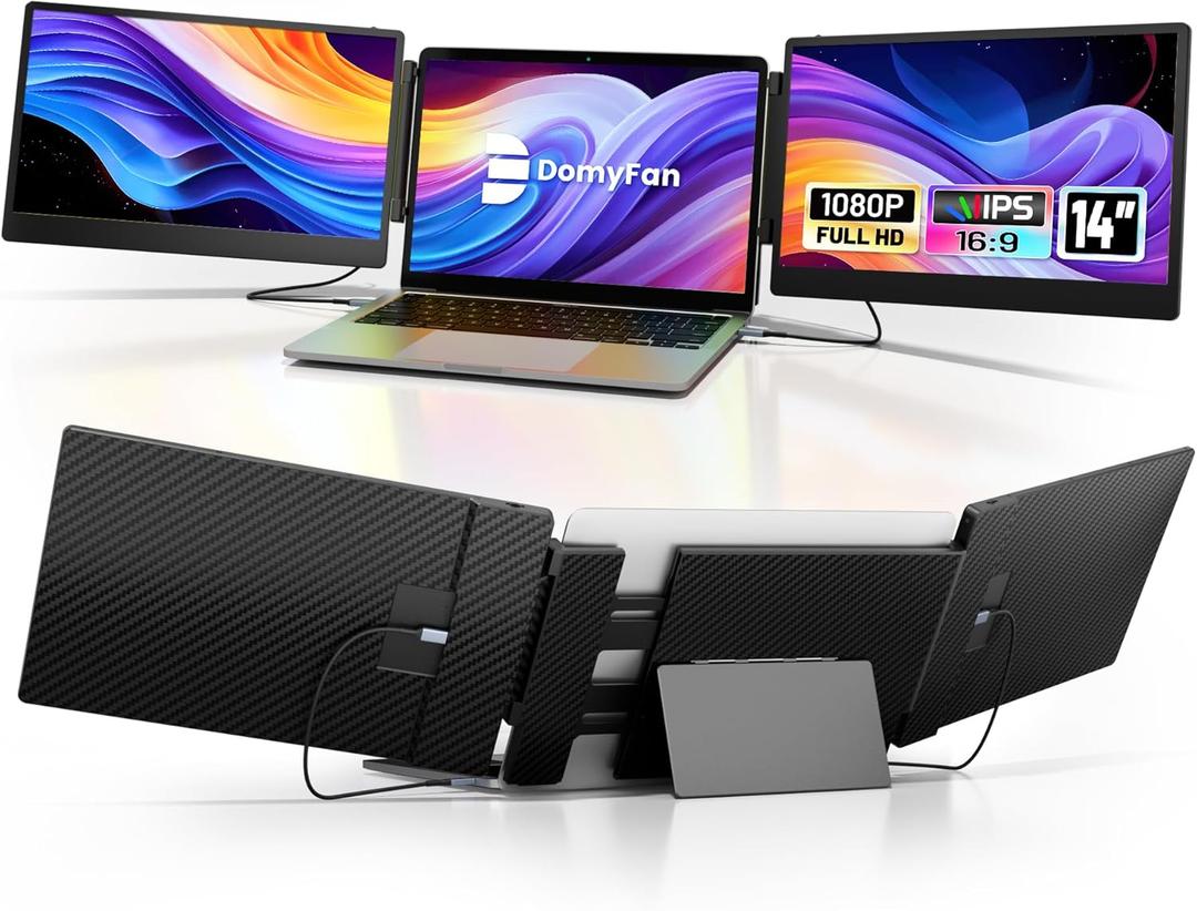 14" Laptop Screen Extender, S3 FHD 1080P IPS Triple Portable Monitor Laptop, HDMI/USB-A/Type-C Compatible with Windows/Mac/Android
