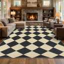 GarveeHome Area Rugs 8x10 for Living Room, Checkered Large Washable Rug Soft Non Slip Backing Floor Mat Carpet Indoor Thin Black Rug for Bedroom Dining Room Playroom Nursery Home Decor