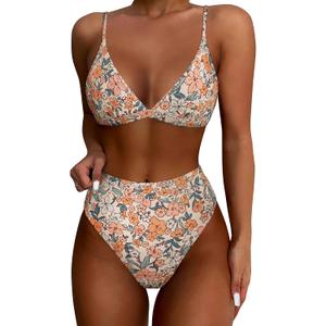 SUUKSESS Women High Waisted High Cut Bikini Set Sexy Triangle Two Piece Swimsuits, Medium