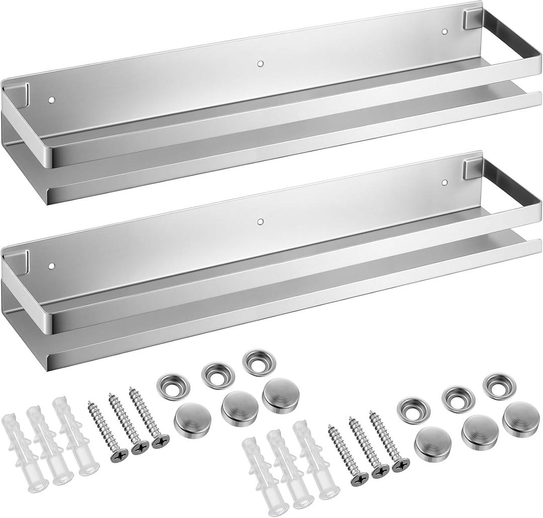 Lallisa 2 Pieces Stainless Steel Shelf Bathroom Shower Floating Shelves Wall Mounted Shower Caddy Basket Shelf Storage Organizer Shelves for Bathroom, Kitchen, Living Room(19.69 Inches/ 50 cm,Silver)