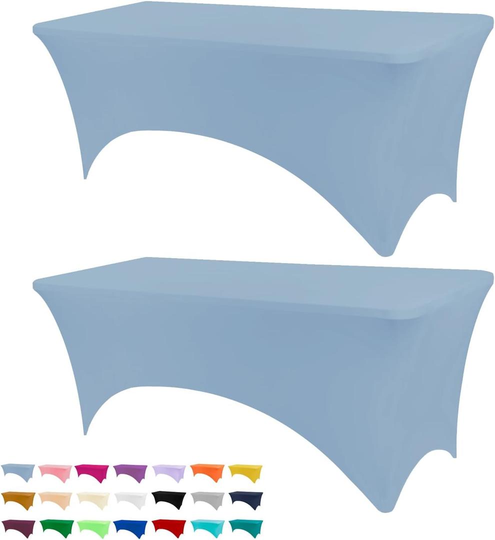 Table Covers for 6 Foot Tables, 2 Pack Sky Blue Washable and Wrinkle Resistant Stretch Tablecloths Rectangle 6ft for Events, Wedding, Banquets, Parties , 72" x 30" (Rectangular)