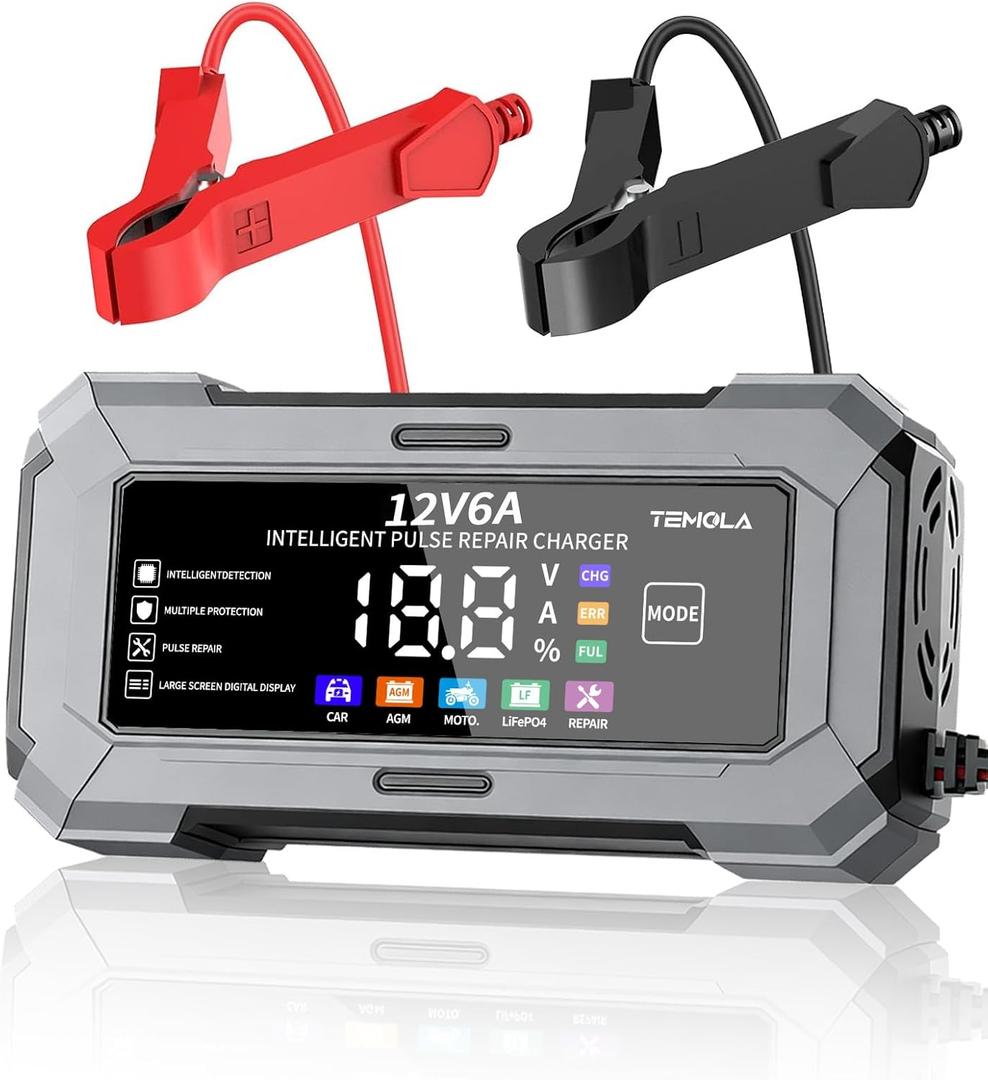  Battery Charger 12V, Automatic Trickle Charger-Battery Maintainer with Pulse Repair & Digital Display, for Car, AGM, LiFePO4, Boat, Motorcycle, Lawn Mower, Truck, SUV
