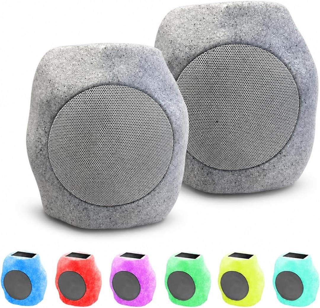 2-piece Upgraded Solar Rock Bluetooth Speaker, Waterproof IPX7 TWS Pairing, RGB Color Lighting and USB Charging, Suitable for Courtyard Pool Parties, Outdoor Gardens