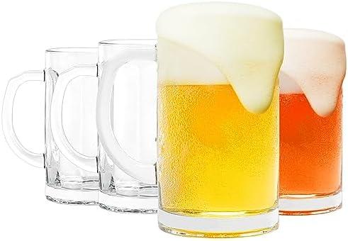 3 Pack Heavy-Duty Glass Mugs - 16oz Beer Glasses, Large with Handle, Freezer Safe, Classic Beer Mug Set for Bar & Beverages