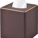 Linen Square Tissue Box Cover,Cube Tissue Box HolderExcellent Rosegold Leather Decoration,Table Napkin Case Dispenser,Facial Tissues Organizer with Magnetic Bottom for Home Office Car(Coffee)