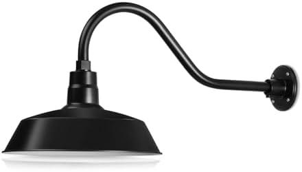 14in. Satin Black Outdoor Gooseneck Barn Light Fixture with 22in. Long Extension Arm - Wall Sconce Farmhouse, Vintage, Antique Style - UL Listed - 9W 900lm A19 LED Bulb (5000K Cool White)