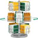 EsLuker.ly Tea Bag Holder Organizer for Counter 3 Tier Metal Tea Bag Storage Rack, Spinning Carousel Tea Packet Display Stand, Tea Organizer Station with Easy Access for Kitchen Office, Silver