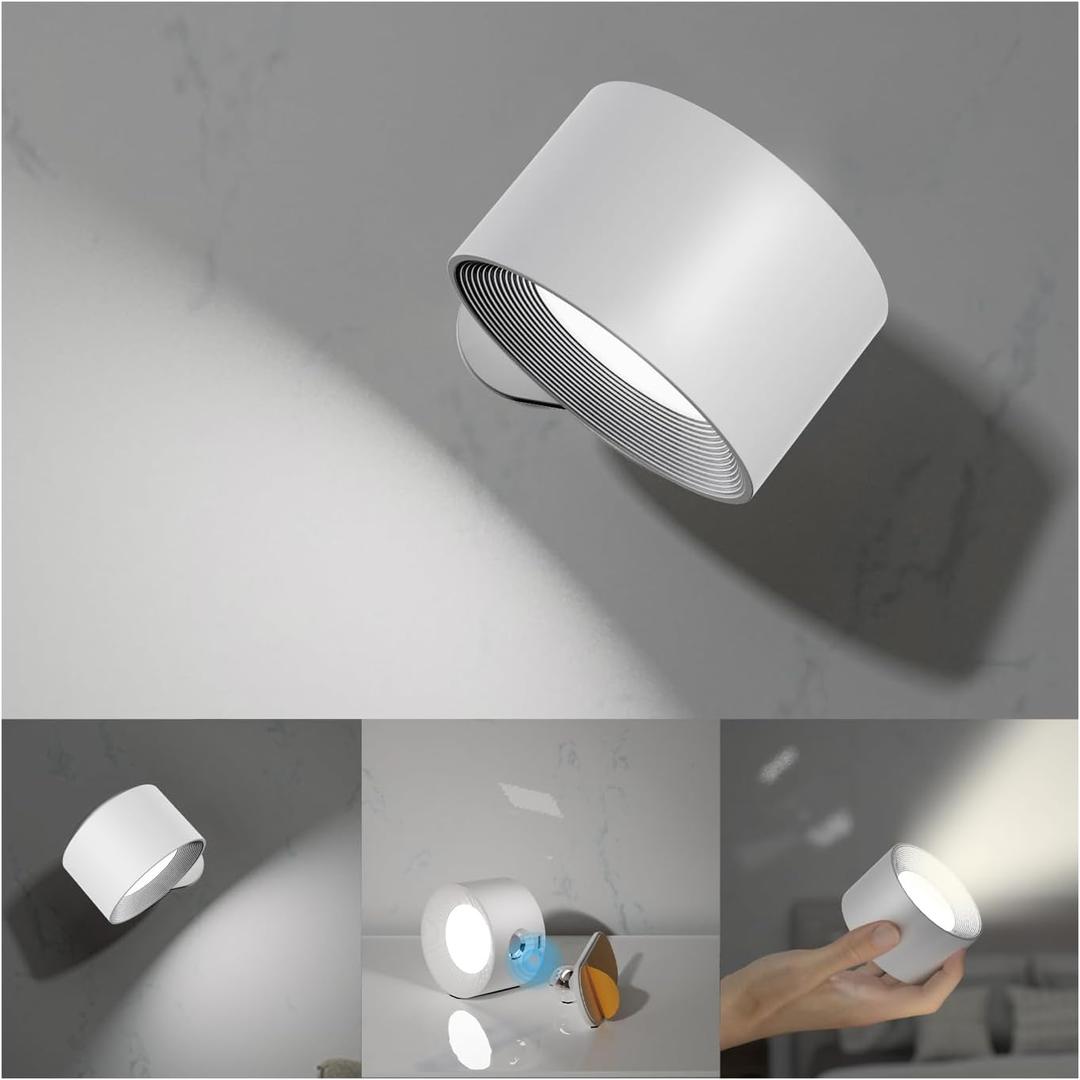Koopala LED Wall Sconces, Wall Mounted Lamps with Rechargeable Battery Operated Dim 3 Brightness Removable Charging 360Rotate Magnetic Ball, Cordless Wall Light for Reading Study Bedside Hallway