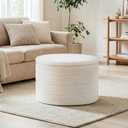 22" Round Storage Ottoman,Boucle Sherpa Ottoman with Tray, Faux Teddy Foot Rest Coffee Table for Bedroom Dorm Living Room,White