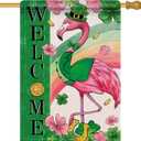 Artofy Welcome St. Patrick's Day Flamingo Bird Large Decorative House Flag, Rainbow Lucky Shamrock Clover Yard Garden Outside Decor, Spring Irish Gold Coin Outdoor Home Decoration Double Sided 28 x 40