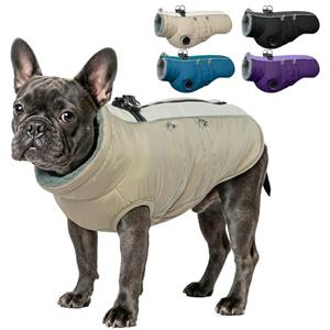 IDOMIK Warm Dog Coat with Harness, Waterproof Reflective Dog Jackets for Small Medium Large Dogs, Fleece High Collar Winter Jacket with Zipper, Pet Winter Snowsuit Clothes for Cold Weather,Khaki M