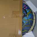 LMSDYSHU Butterflies and Mosaic patterns,Tempered Glass Wall Art,unframed，Easy to clean,18"（45.72cm） Diameter (blue)