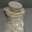 WONDERFUL 150 Pcs Ivory Plastic Plates for Party Disposable Heavy Duty Holiday Plates Ivory Plastic Dinnerware Sets for 30 Guests - 60 Disposable Plate 90 Silverware Sets Scalloped Vintage Design