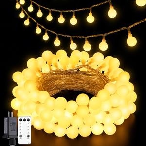 43ft 100 LED Globe String Lights Indoor, Connectable Warm White String Lights with Remote, 8 Modes Fairy Lights Plug in for Classroom Bedroom Party Decorations