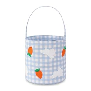THOVSMOON Easter Bunny Basket for Kids, Cute Easter Bucket Bags with Rabbit Ears for Easter Eggs Hunting, Easter Decorations, Candy Gifts Storage (Blue Gingham)