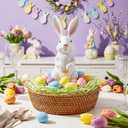 Bucherry 17 Pcs Cute Bunny Table Centerpiece Spring Tray Decorations Include Resin Bunny Decor 15 Pastel Faux Eggs and Raffia Grass Resin Rabbit Statue Table Centerpiece for Tables Spring Home Decor