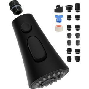 Kitchen Faucet Head Replacement, Pull Down Kitchen Faucet Sprayer Head with 9 Adapter Kit, 3 Function Kitchen Sink Faucet Spray Head, Matte Black Finish Kitchen Faucet Sprayer