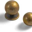 Yanxia Set of 5 -Sleek Round Antique Brass Cabinet Knobs - Retro and Minimalist Hardware for Stylish Home Enhancement - 1 Inch Diameter