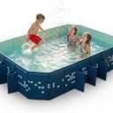 Foldable Pool Non-Inflatable, Large Collapsible Swimming Pool for Kids Adults, Hard PVC Board, 10 Triangle Supports, Family Backyard Outdoor Pool, Blue86.6" 53.1" 19.7"