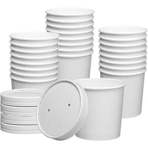 GUSTO [12 oz. - 25 Count White Paper Food Containers with Vented Lids - To Go Hot Soup Bowls, Disposable Ice Cream Cups, Ideal for Hot and Cold Foods - (Formerly Comfy Package)