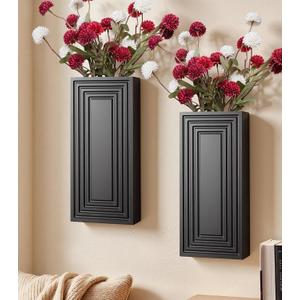 Wooden Wall Planter Vase,2 Pack Hanging Planter for Indoor Fake Plants Modern Boho Farmhouse Wall Art Decor for Home Indoor Kitchen Modern Farmhouse Bathroom Living Room Dining Room(Black)