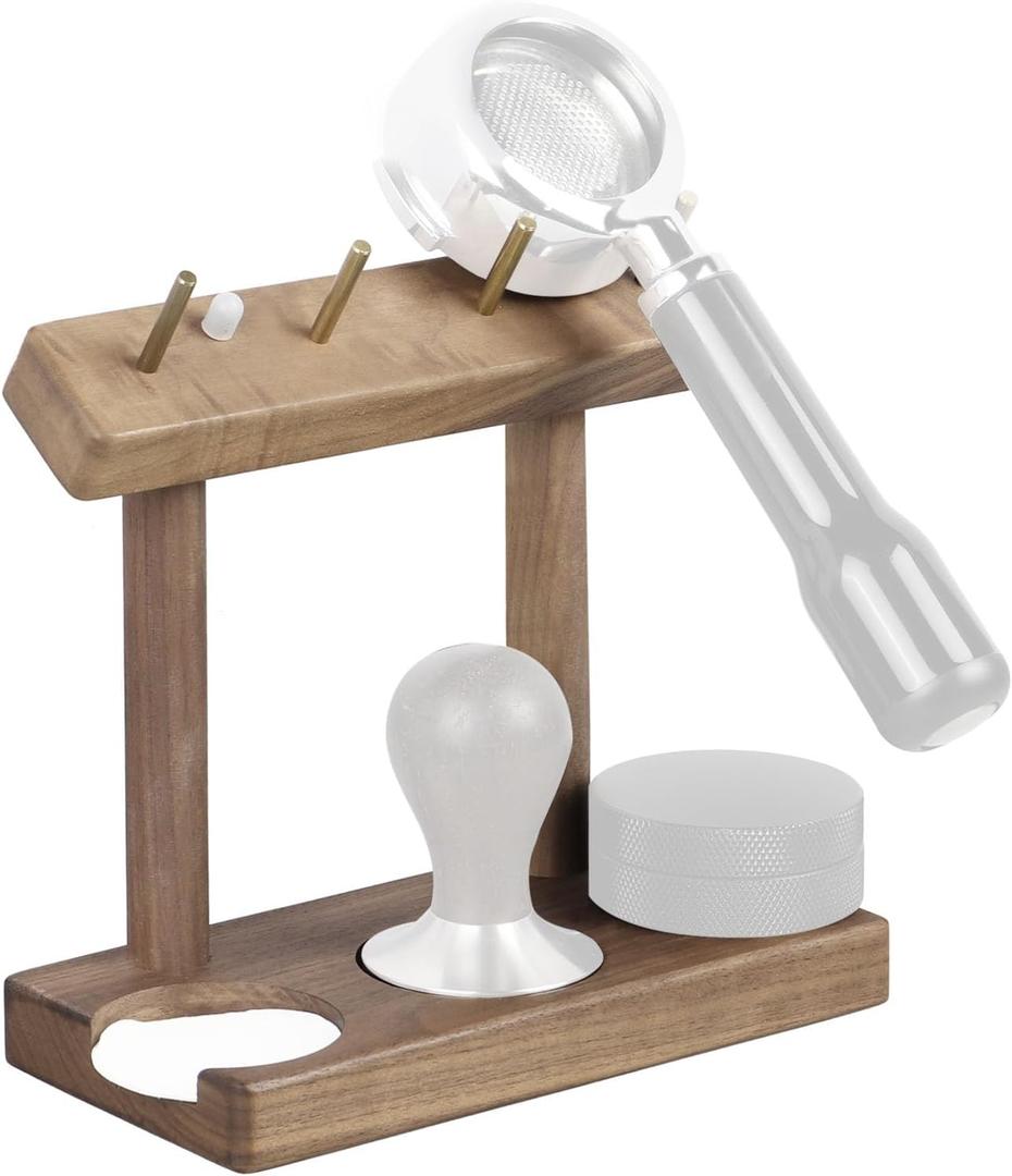 Wood Coffee Portafilter Holder Tamper Station, Multifunctional Espresso Organizer for 51mm-58mm Tamper distributors Portafilter Stand Espresso Accessories Holder Rack